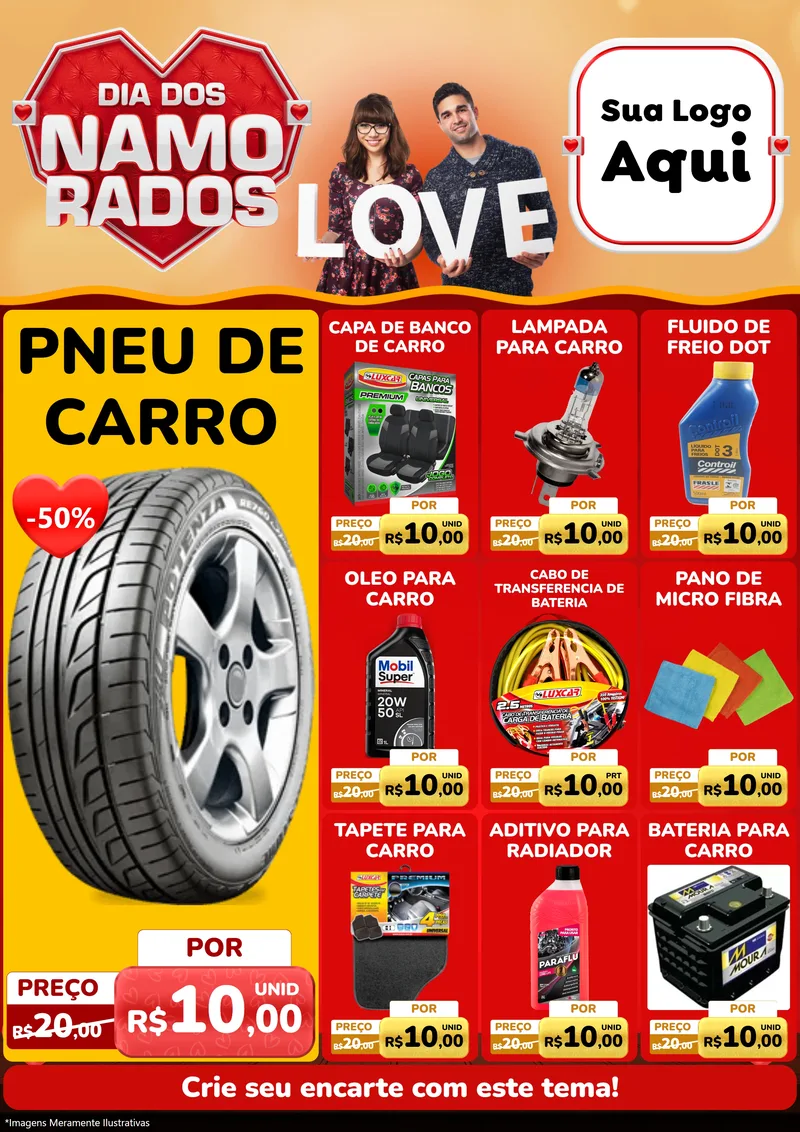 Modelo de Encarte para Encarte A4 Vertical com o tema Dia dos Namorados para Auto peças