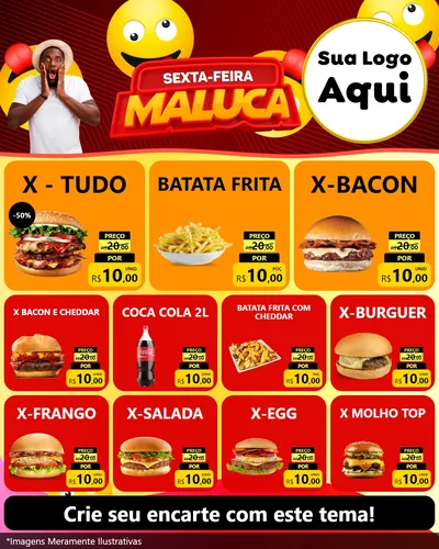Modelo de Rede Social para Feed Instagram com o tema Sexta-feira Maluca para Hamburgueria