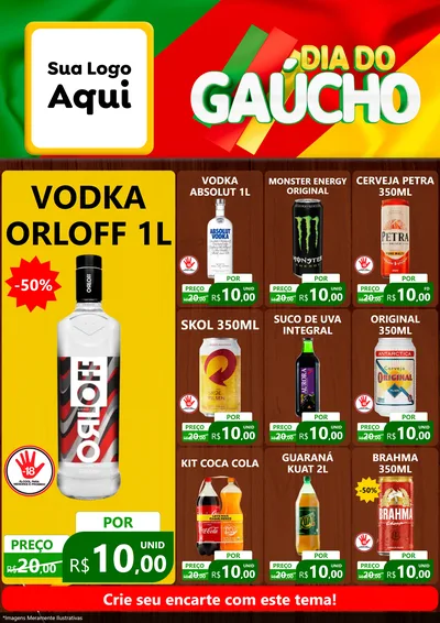 Modelo de Encarte para Encarte A4 Vertical com o tema Dia do Gaúcho para Distribuidora de bebidas