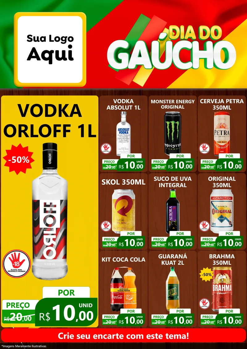 Modelo de Encarte para Encarte A4 Vertical com o tema Dia do Gaúcho para Distribuidora de bebidas
