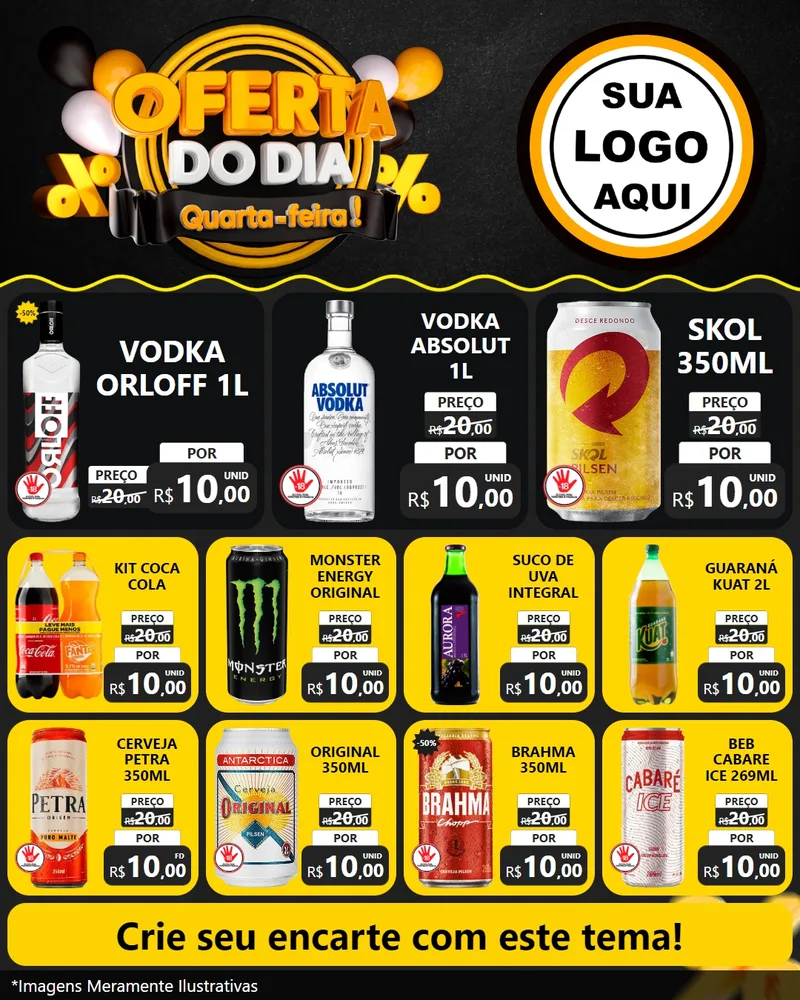 Modelo de Rede Social para Feed Instagram com o tema Oferta do Dia - Quarta Feira! para Distribuidora de bebidas