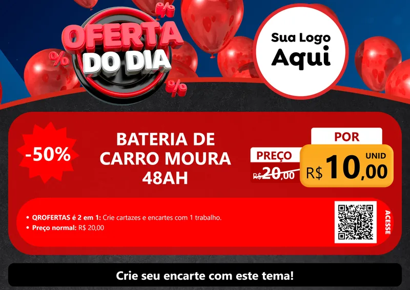 Modelo de Cartaz para Cartaz A4 Horizontal com o tema Oferta do Dia para Baterias Elétricas