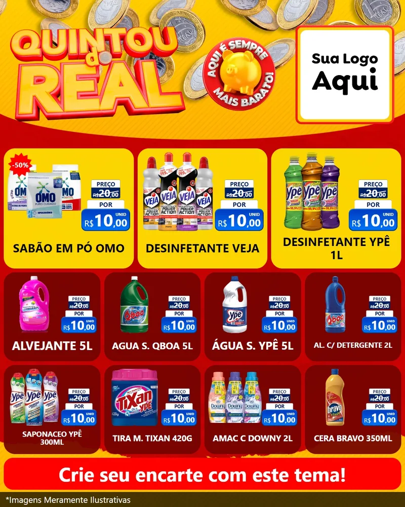 Modelo de Rede Social para Feed Instagram com o tema Quintou do Real para Produtos de Limpeza