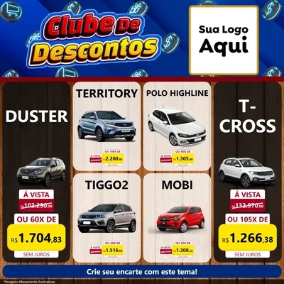 Modelo de Rede Social para Feed Facebook com o tema Clube de Descontos para Concessionaria de Carros