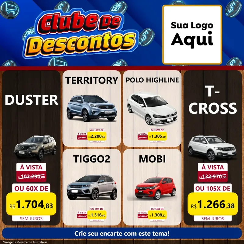 Modelo de Rede Social para Feed Facebook com o tema Clube de Descontos para Concessionaria de Carros