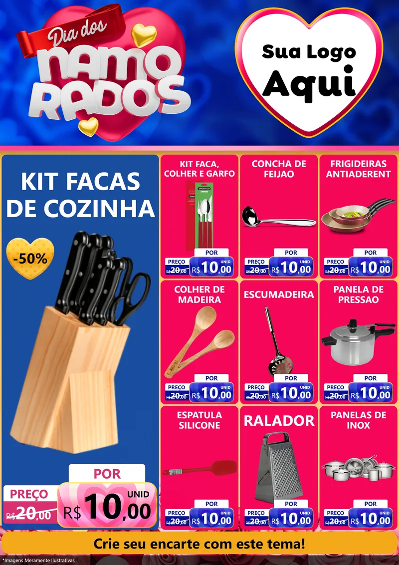 Modelo de Encarte para Encarte A4 Vertical com o tema Dia dos namorados para Utilidades Domésticas