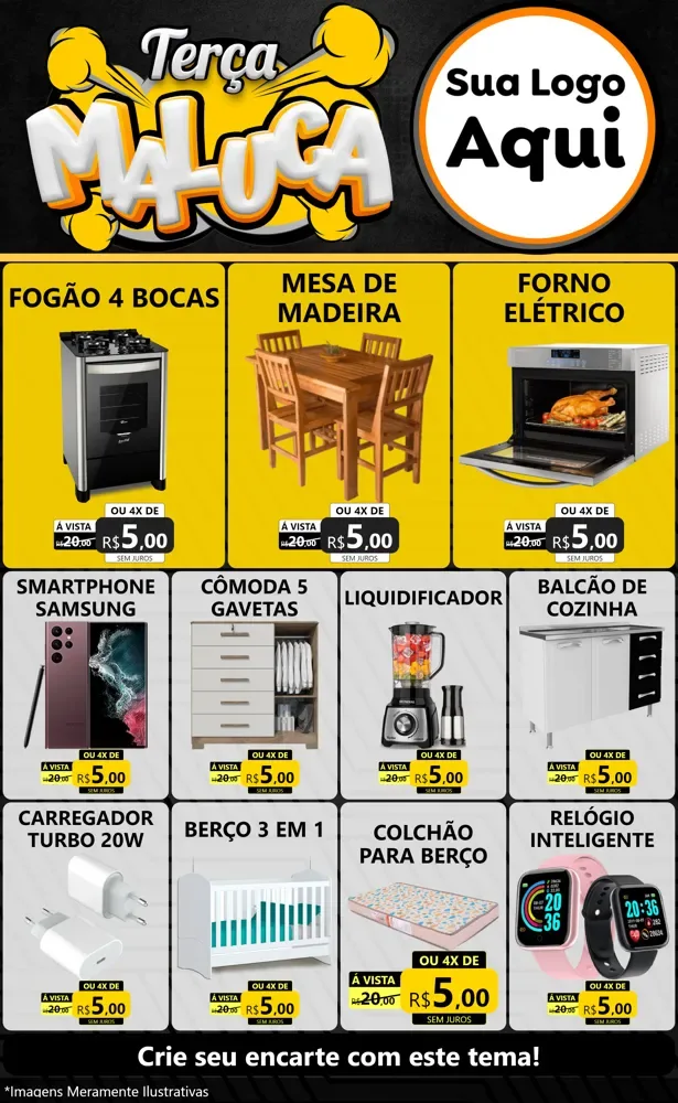 Modelo de Encarte para Encarte Grande com o tema Terça Maluca para Móveis e Eletro
