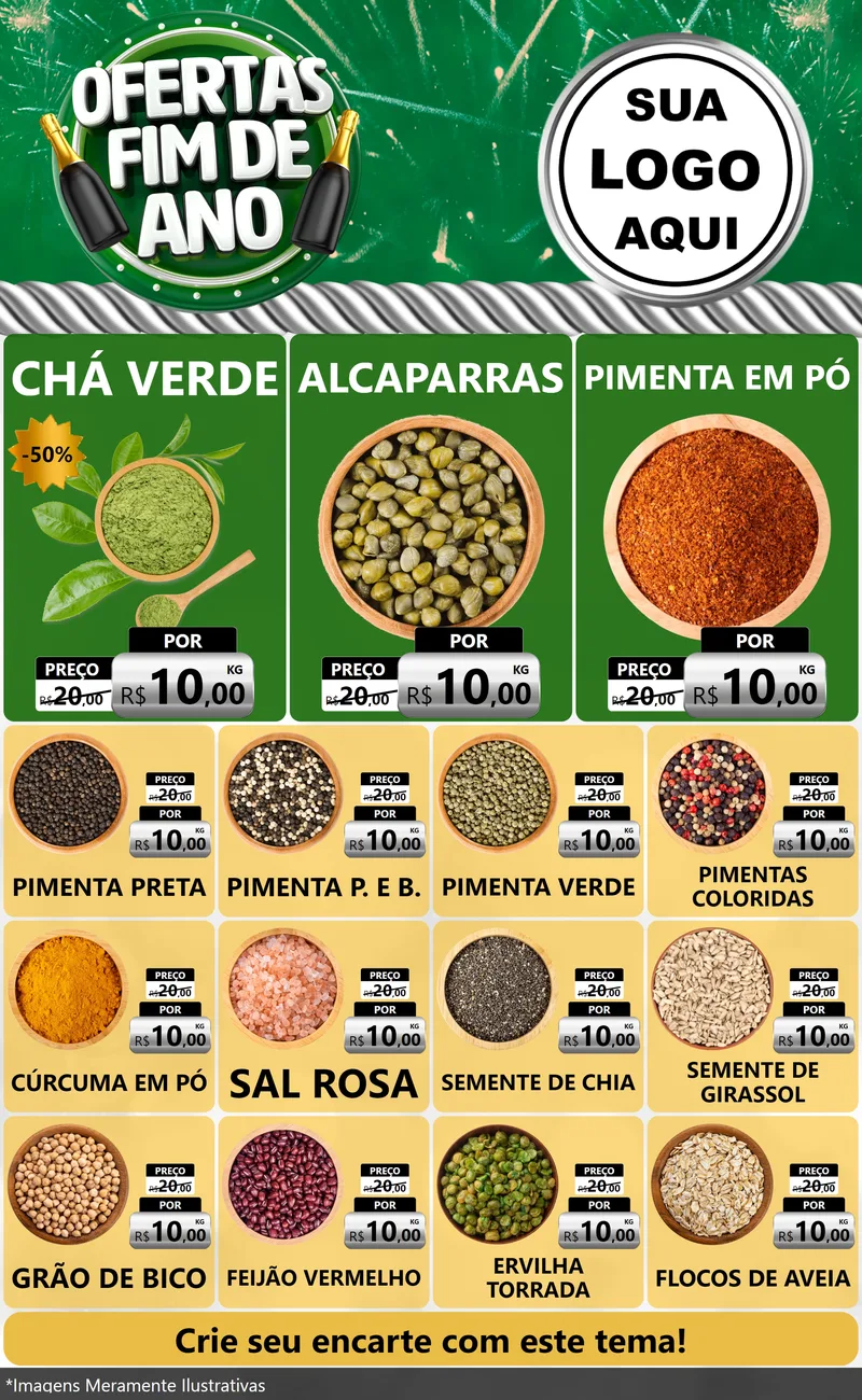 Modelo de Encarte para Encarte Grande com o tema Ofertas Fim de Ano para Produtos Naturais
