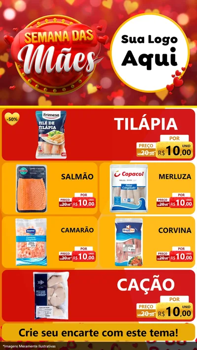 Modelo de TV para TV Vertical com o tema Semana das Mães para Peixaria