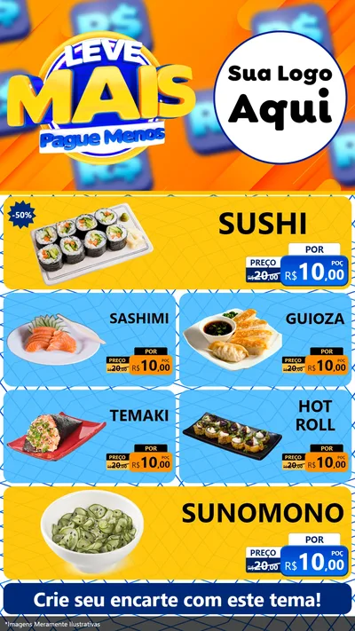 Modelo de TV para TV Vertical com o tema Leve Mais, Pague Menos para Comida japonesa