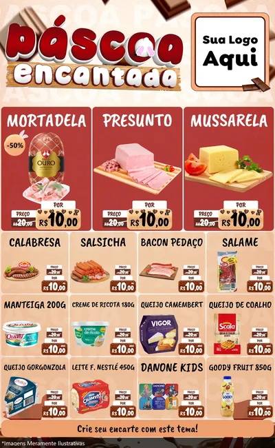 Modelo de Encarte para Encarte Grande com o tema Páscoa Encantada para Frios e Laticínios