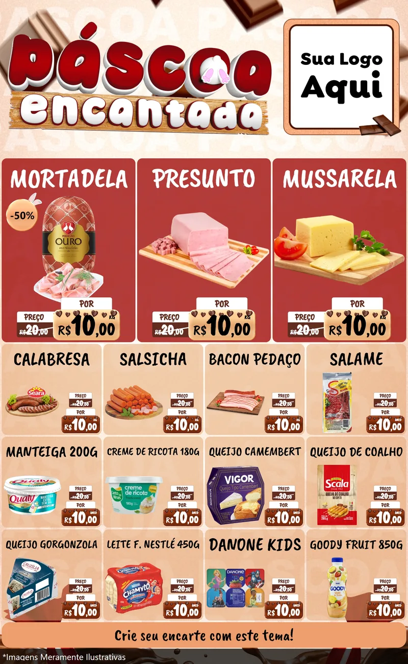 Modelo de Encarte para Encarte Grande com o tema Páscoa Encantada para Frios e Laticínios