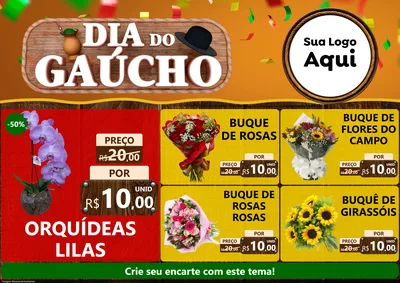 Modelo de Encarte para Encarte A4 Horizontal com o tema Dia do Gaúcho para Floricultura e jardim