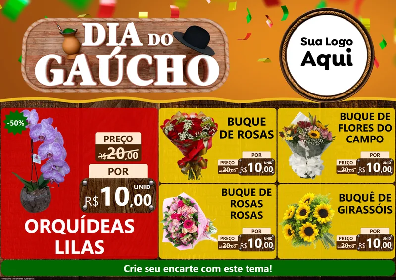 Modelo de Encarte para Encarte A4 Horizontal com o tema Dia do Gaúcho para Floricultura e jardim