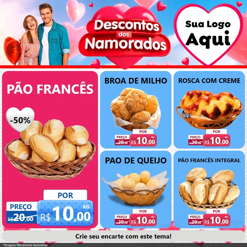 Modelo de Rede Social para Feed Facebook com o tema Descontos dos Namorados para Padaria