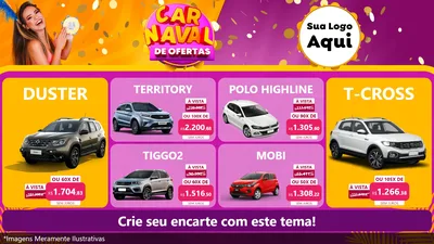 Modelo de TV para TV Horizontal com o tema Carnaval de Ofertas para Concessionaria de Carros