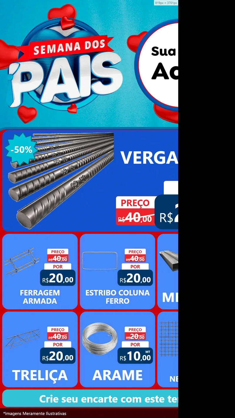 Modelo de Rede Social para Stories com o tema Semana Dos Pais para Ferragens