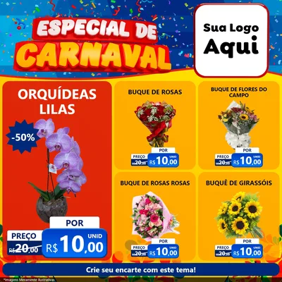 Modelo de Rede Social para Feed Facebook com o tema Especial de Carnaval para Floricultura e jardim