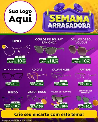 Modelo de Rede Social para Feed Instagram com o tema Semana Arrasadora para Óticas