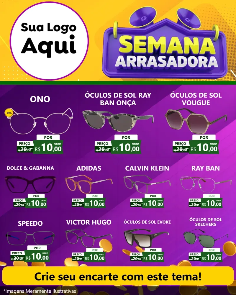 Modelo de Rede Social para Feed Instagram com o tema Semana Arrasadora para Óticas