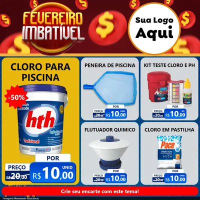 Modelo de Rede Social para Feed Facebook com o tema Fevereiro Imbatível para Produtos para Piscina
