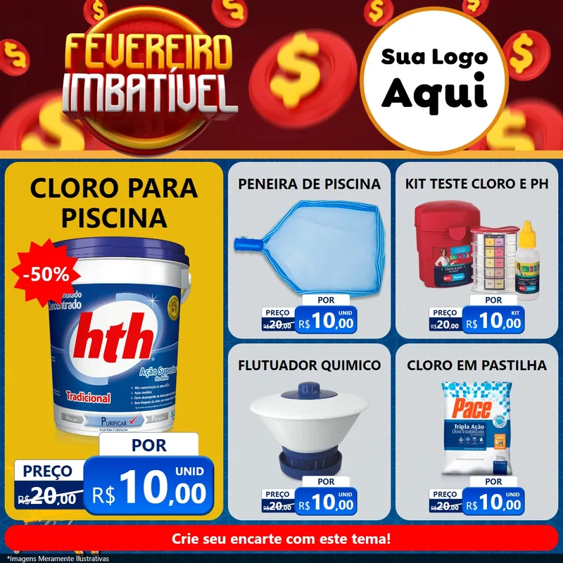 Modelo de Rede Social para Feed Facebook com o tema Fevereiro Imbatível para Produtos para Piscina
