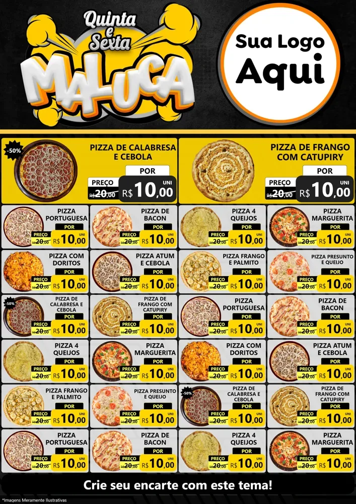 Modelo de Encarte para Encarte A4 Vertical com o tema Quinta e Sexta Maluca para Pizzaria