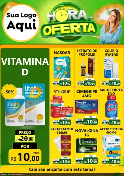 Modelo de Encarte para Encarte A4 Vertical com o tema Hora da Oferta para Farmácia