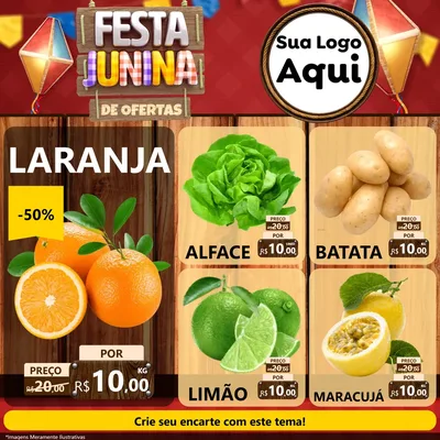 Modelo de Rede Social para Feed Facebook com o tema Festa Junina de Ofertas para Hortifrúti