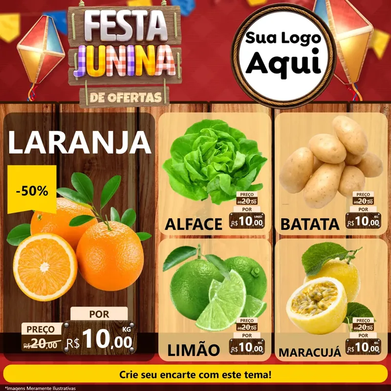 Modelo de Rede Social para Feed Facebook com o tema Festa Junina de Ofertas para Hortifrúti