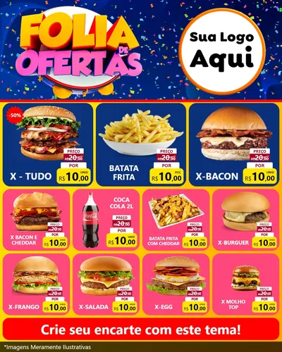 Modelo de Rede Social para Feed Instagram com o tema Folia de Ofertas para Hamburgueria