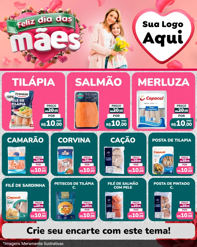 Modelo de Rede Social para Feed Instagram com o tema Feliz Dia das Mães para Peixaria