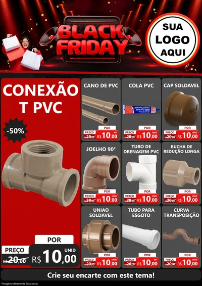 Modelo de Encarte para Encarte A4 Vertical com o tema Black Friday para Tubos e conexões