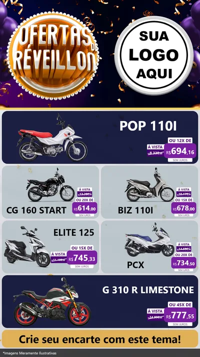 Modelo de TV para TV Vertical com o tema Ofertas de Réveillon para Concessionaria de Motos