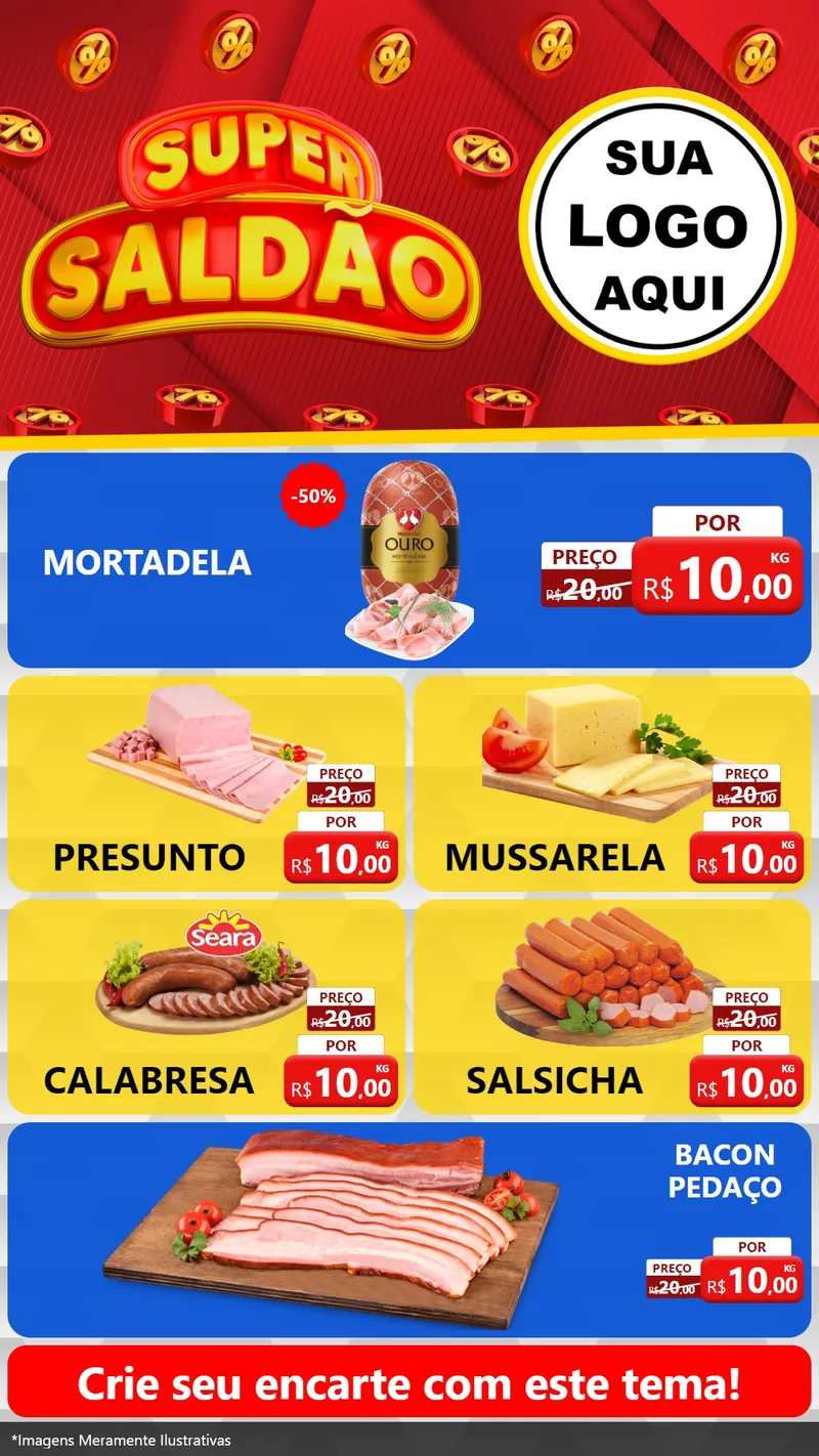 Modelo de TV para TV Vertical com o tema Super Saldão para Frios e Laticínios