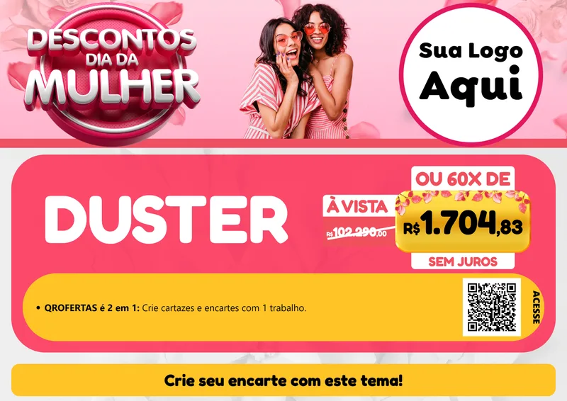 Modelo de Cartaz para Cartaz A4 Horizontal com o tema Descontos Dia da Mulher para Concessionaria de Carros