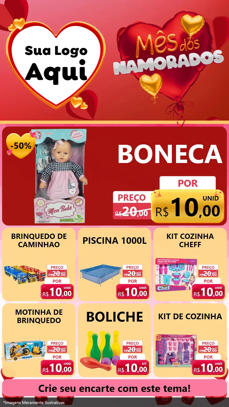 Modelo de Rede Social para Stories com o tema Mês dos Namorados para Brinquedos
