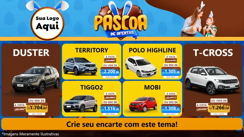 Modelo de TV para TV Horizontal com o tema Páscoa de Ofertas para Concessionaria de Carros