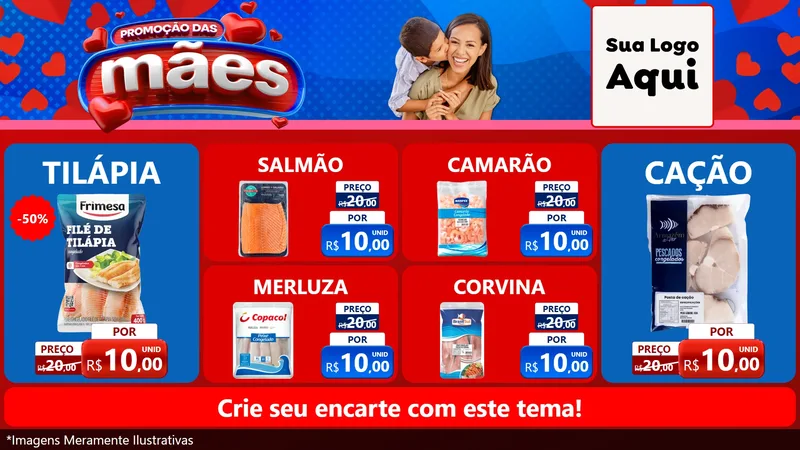 Modelo de TV para TV Horizontal com o tema Promoção das Mães para Peixaria
