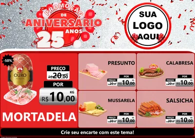 Modelo de Encarte para Encarte A4 Horizontal com o tema Promoção de Aniversário - 25Anos para Frios e Laticínios