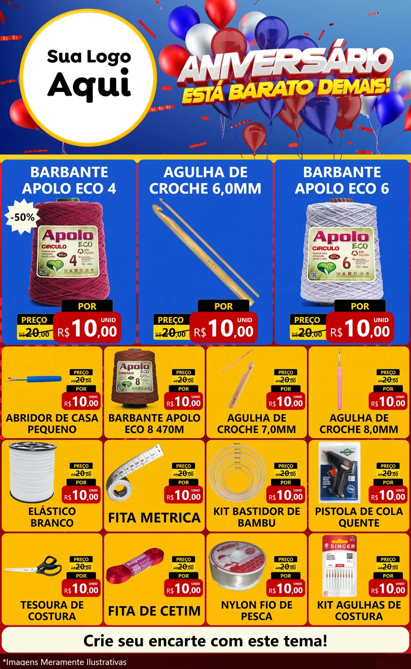 Modelo de Encarte para Encarte Grande com o tema Aniversário para Armarinho e Aviamentos
