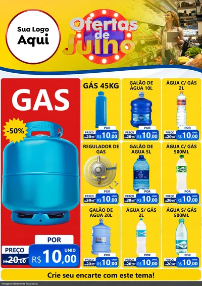 Modelo de Encarte para Encarte A4 Vertical com o tema Ofertas de Julho para Água e gás