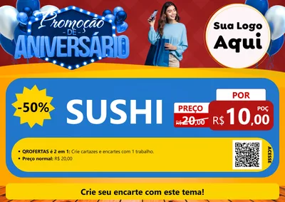 Modelo de Cartaz para Cartaz A4 Horizontal com o tema Promoção de Aniversário para Comida japonesa