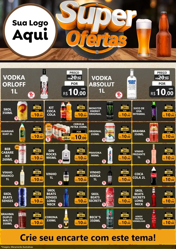 Modelo de Encarte para Encarte A4 Vertical com o tema Super Ofertas - Adega / Bebidas para Distribuidora de bebidas