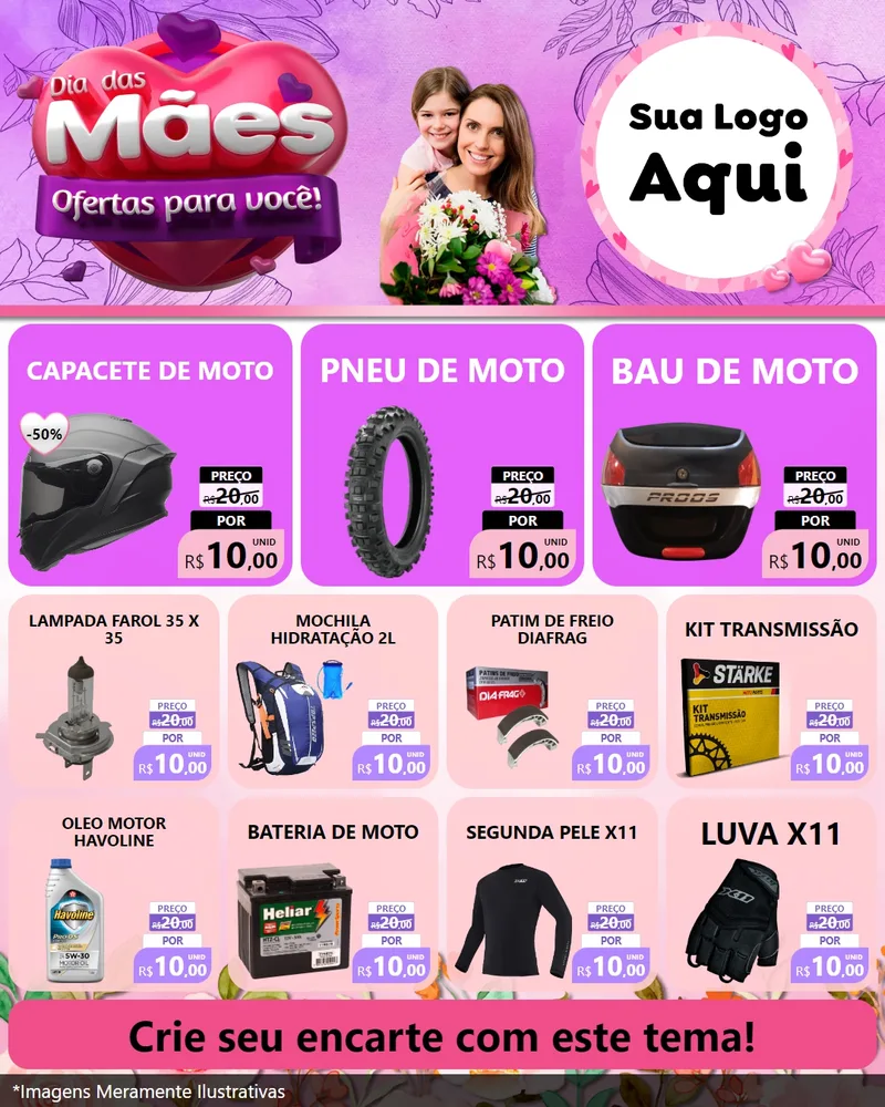 Modelo de Rede Social para Feed Instagram com o tema Dia das Mães Ofertas para Você! para Moto peças