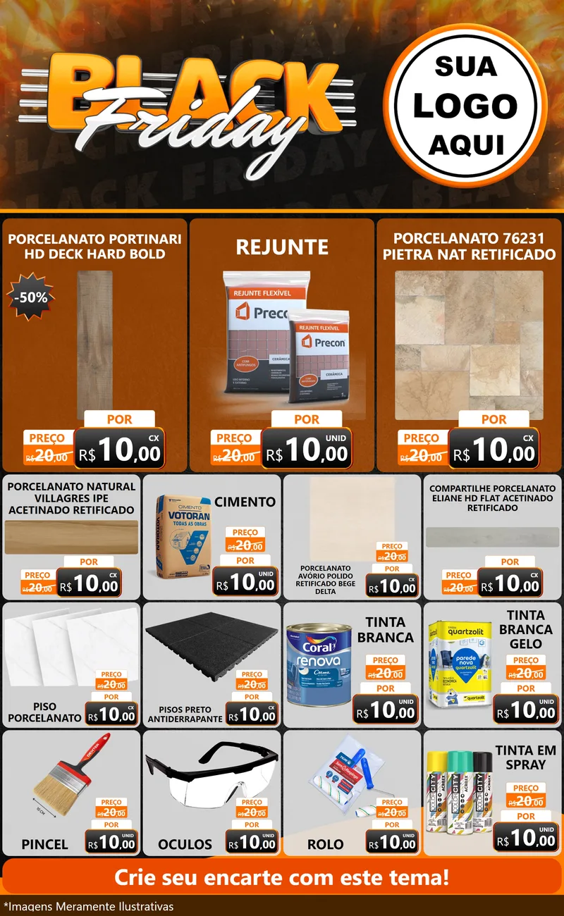 Modelo de Encarte para Encarte Grande com o tema Black Friday para Pisos e revestimentos
