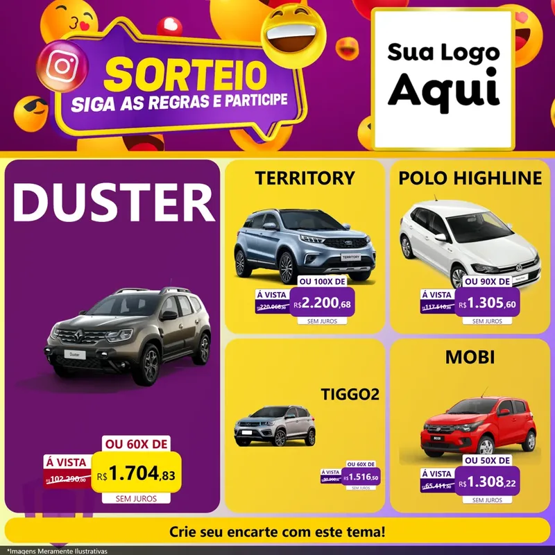 Modelo de Rede Social para Feed Facebook com o tema Sorteio para Concessionaria de Carros