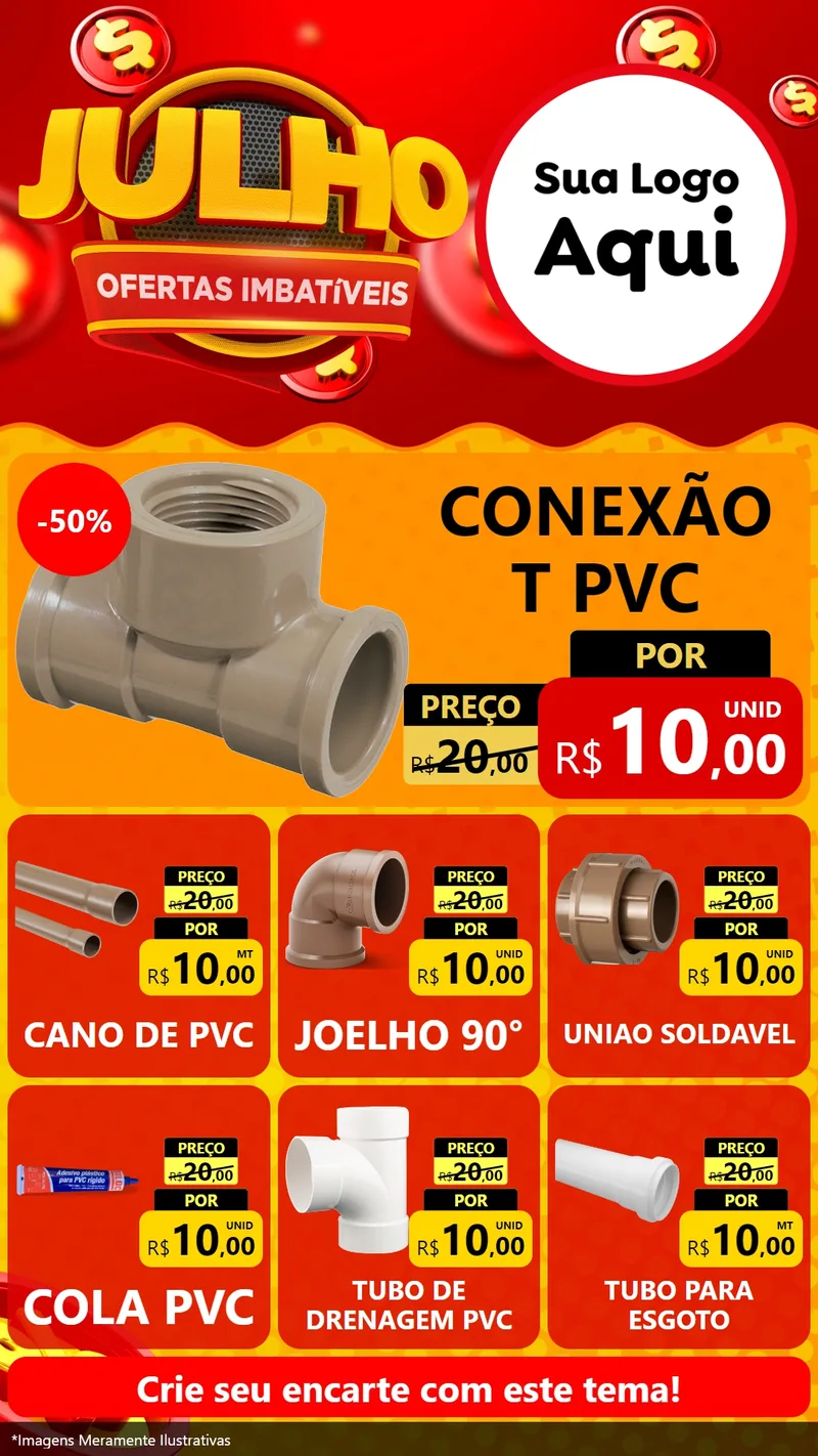 Modelo de Rede Social para Stories com o tema Julho Ofertas Imbatíveis para Tubos e conexões
