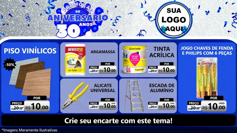 Modelo de TV para TV Horizontal com o tema Promoção de Aniversário - 30 Anos para Material para Construção