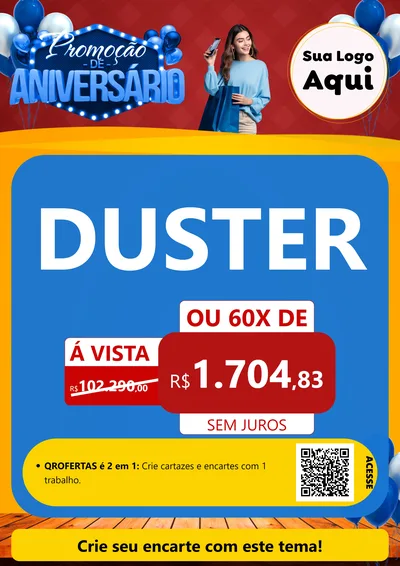 Modelo de Cartaz para Cartaz A4 Vertical com o tema Promoção de Aniversário para Concessionaria de Carros